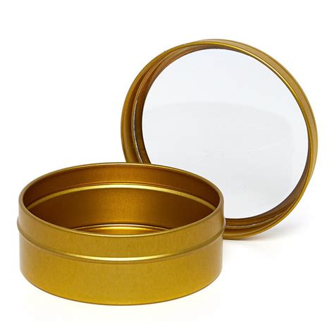 24ea 8 Oz Gold Window Deep Round Tin Can Pkg By Paper Mart