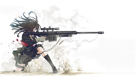 Kozaki Yuusuke Original Characters Anime Gun Weapon Anime Girls White Background Sniper
