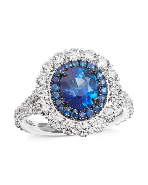 Oval Blue Sapphire And Diamond Double Halo Platinum Ring Turgeon Raine