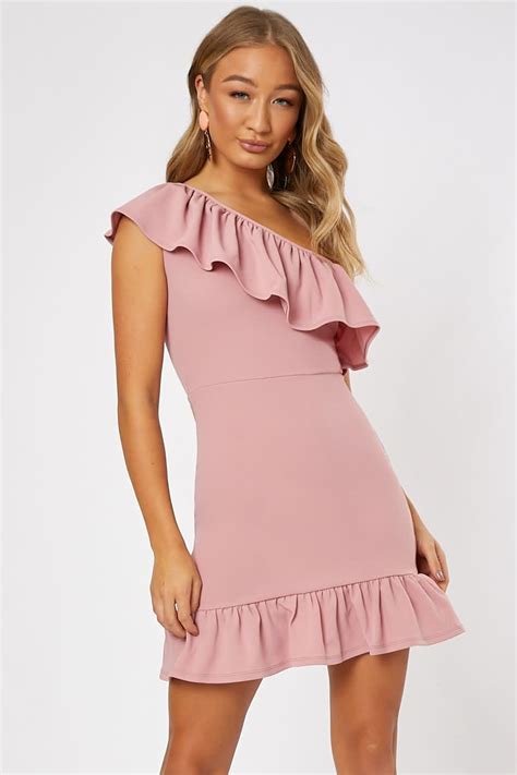 Blush Pink One Shoulder Ruffle Mini Dress In The Style