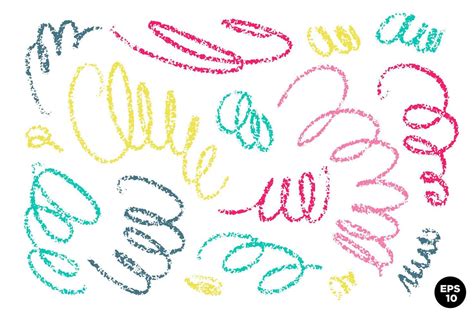 Wavy And Swirled Wax Crayon Strokes Vector Element Set Colorful