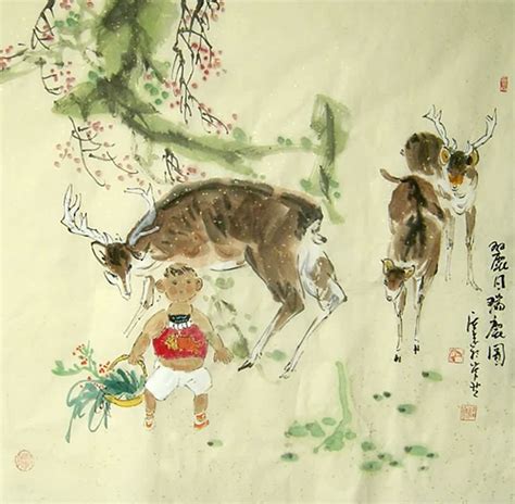 Chinese Deer Painting 0 4457003 66cm X 66cm26〃 X 26〃