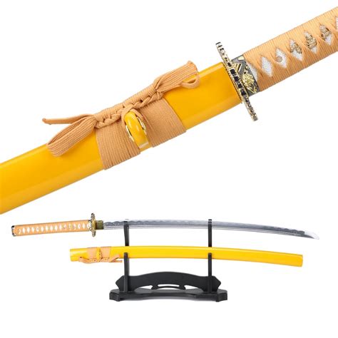 Handmade Carbon Seel Real Japanese Katana Samurai Swords With Yellow