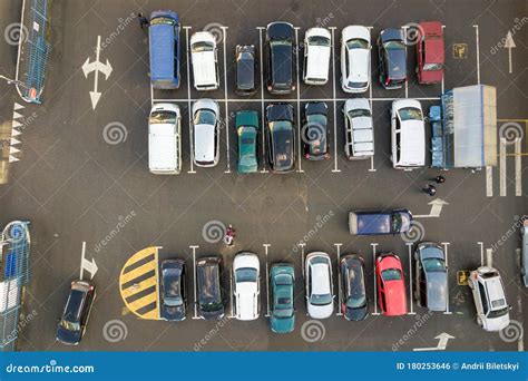 Top View Of Many Cars Parked On A Parking Lot Stock Photo Image Of