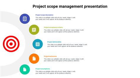 The Project Scope Management Presentation Is Shown In Red Green And