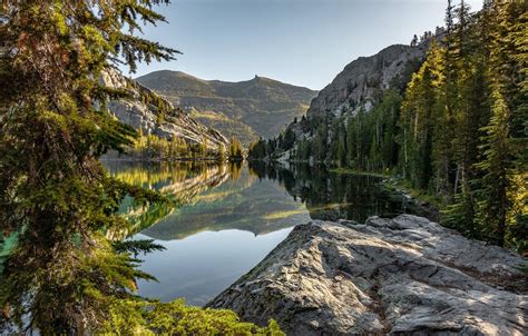 Wallpaper Forest Mountains Lake Reflection Stone Ca California