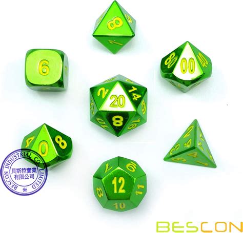 Bescon Heavy Duty Solid Metal Dice Set Glossy Green Solid Metallic