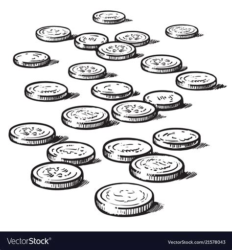 Sketch Coins Isolated On White Background Vector Image