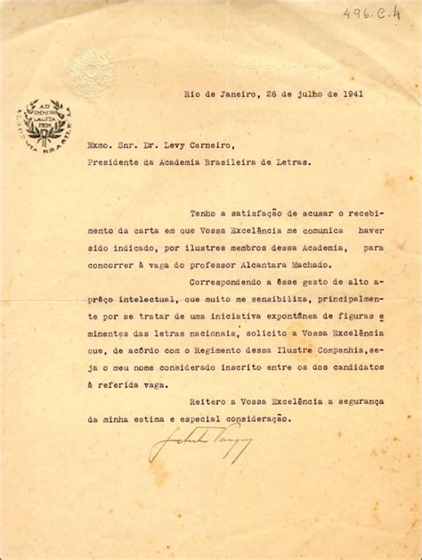 Centro De Pesquisa E Hist Ria De S O Manuel Historia Carta De Get Lio Vargas A Levy Carneiro