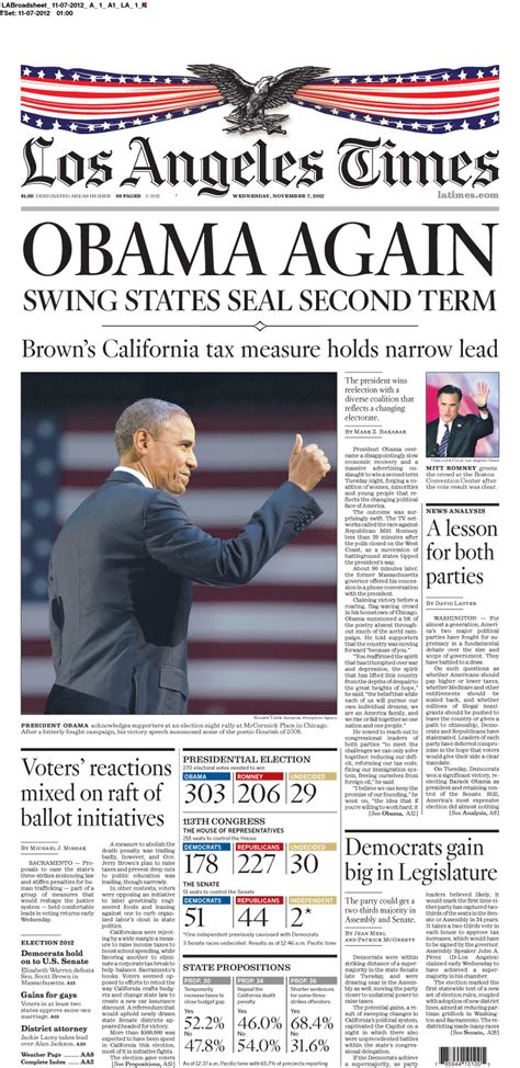 Newspaper Front Pages Feature Obamas Re Election