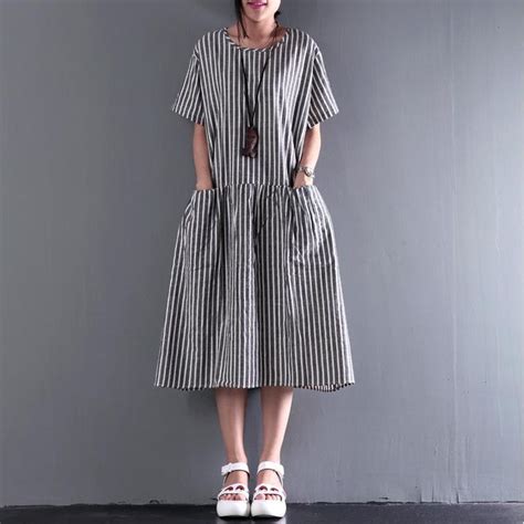 2017 New Summer Linen Dress Elastic Waist Sundresses Casual Oversize