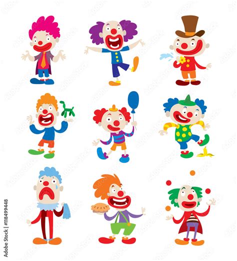 Clown Character Vector Cartoon Illustrations Stock Vector Adobe Stock