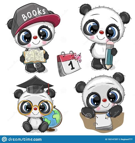Cute Cartoon Pandas Isolated On A White Background Stock Vector