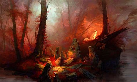 Red Forest Animals Fantasy Art Artwork Wallpapers Hd Desktop And