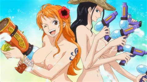 Nami One Piece Nico Robin One Piece Highres Nude Filter Third Party Edit 2girls Black