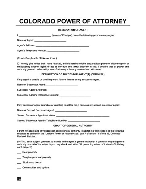 Free Colorado Power Of Attorney Forms PDF Word