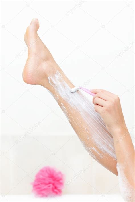 Woman Shaving Legs Stock Photo Ariwasabi