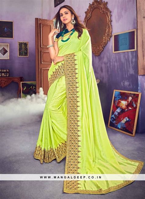 Fabulous Green Color Designer Embroidered Saree Green Sarees