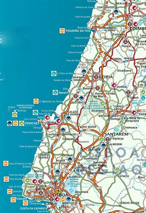 Large detailed map of spain and portugal with cities and towns. Silver coast Portugal map - Map of Portugal Silver coast ...