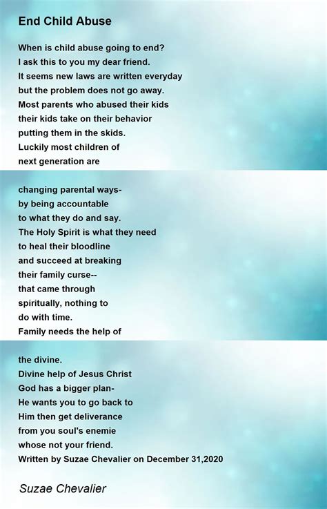 End Child Abuse By Suzae Chevalier End Child Abuse Poem