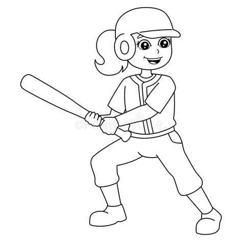 Girl Playing Baseball Coloring Page Isolated Stock Vector