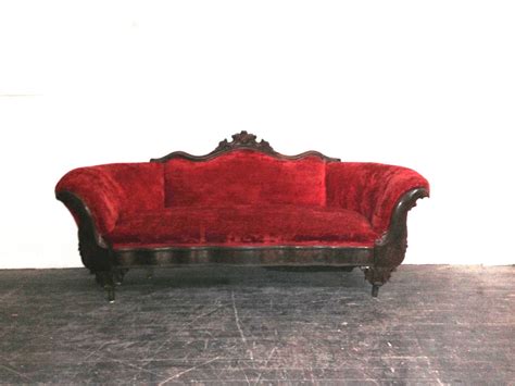 Victorian Antique Red Velvet Couch Stunning Vintage Sofa