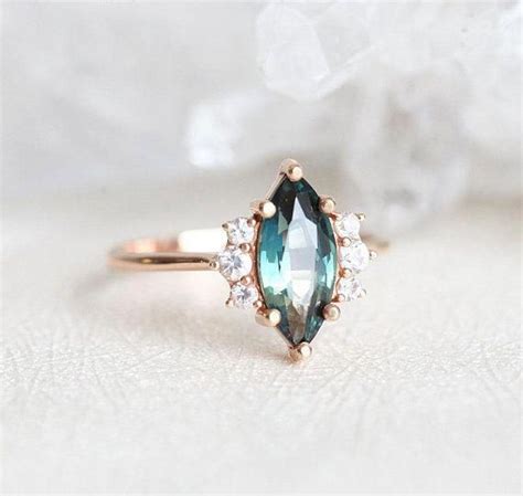 Teal Sapphire Ring Sapphire Diamond Ring Sapphire Engagement Ring