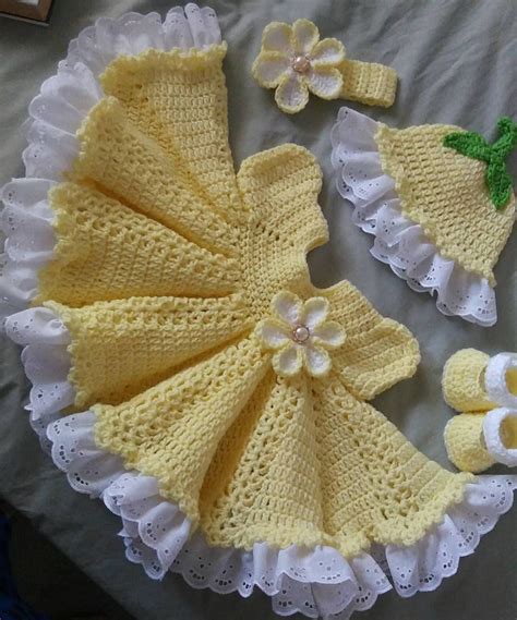 Beautiful Yellow Crochet Baby Dress Set With Yards Of Lace Crochet