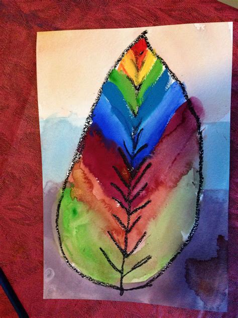Finished Leaf Painted With Gouache And Oil Pastel Resist In My 6 7 Year