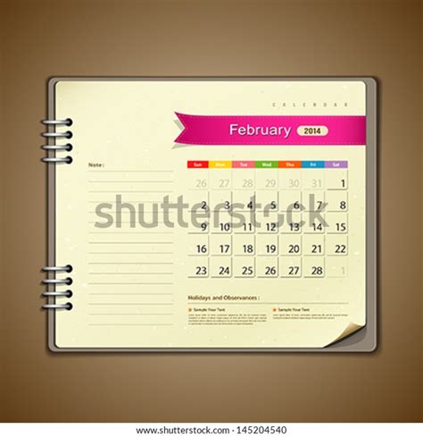February Calendar Diary Note Paper Vector Stock Vector Royalty Free