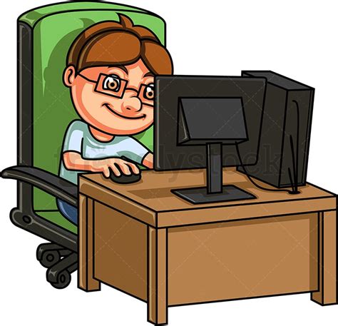 Kid Using Computer To Play Video Games Cartoon Clipart Vector