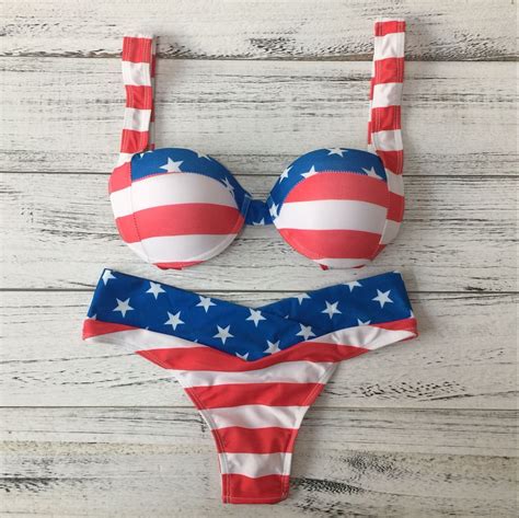 American Flag Strap Beach Bikini Set Swimsuit Swimwear American Flag Bikini Bikinis Flag Bikini