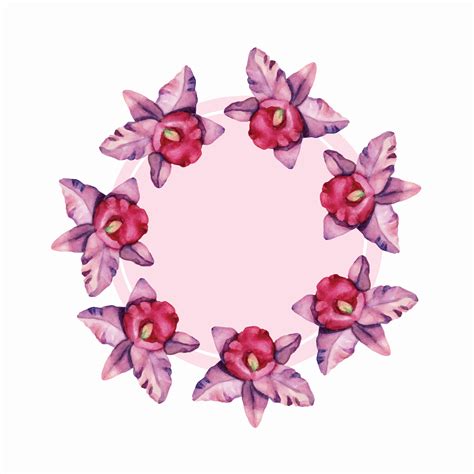 Orchid Wreath Round Frame Pink Floral Design Template With Watercolor