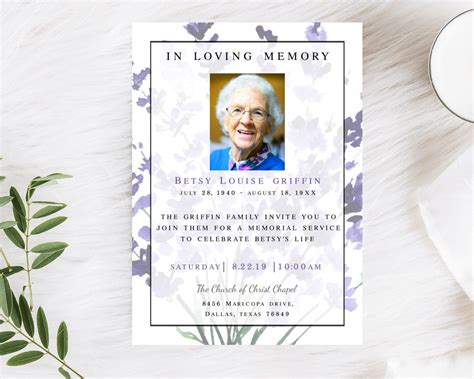 Latest Addition To My Etsy Shop Editable Lavender Memorial Service