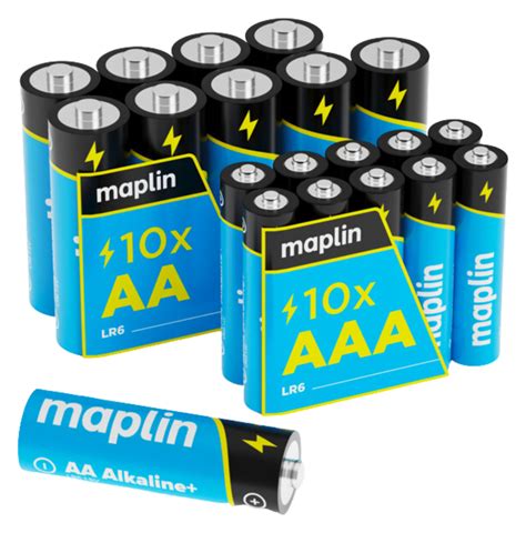 maplin 10 aa and 10 aaa extra long life batteries 20pcs home and office fast delivery by app or