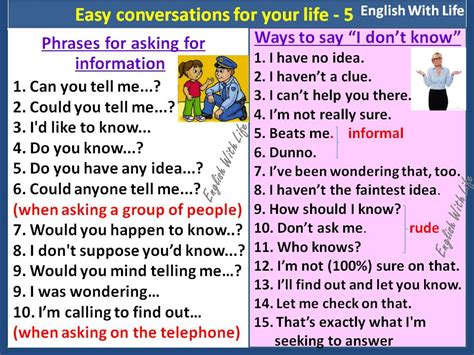 Phrases For Asking For Information Ways To Say I Dont Know English