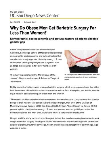 Why Do Obese Men Get Bariatric Surgery Far Less Than Women — Calisphere