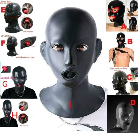 Female Natural Latex Mask Hood Eyes Open With Mouth Gag Nose Tube For