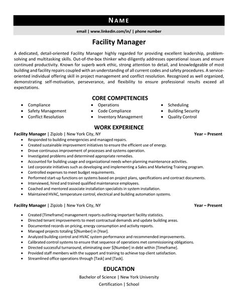 Facility Manager Resume Example And Guide Zipjob