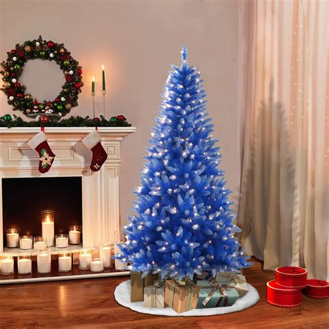 65 Pre Lit Full Blue Artificial Christmas Tree Clear Lights