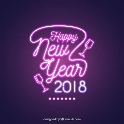 Free Vector Bright New Year Neon Sign Of Pink Color