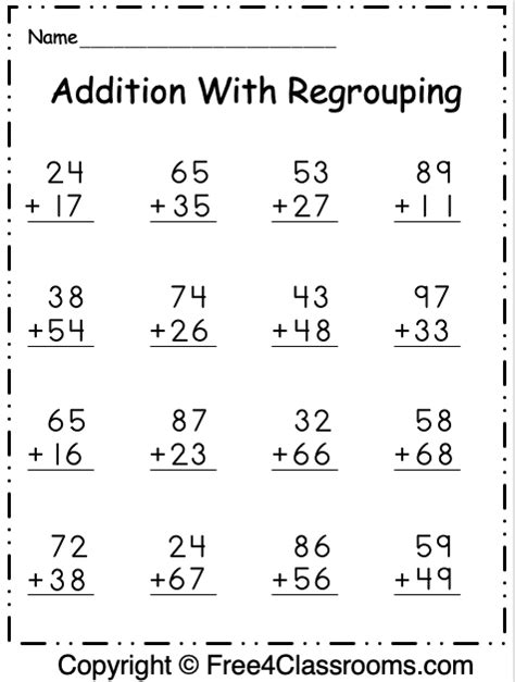 Addition With Regrouping Worksheets 3rd Grade Worksheets Master