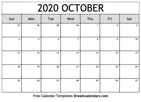 Download Printable October 2020 Calendars