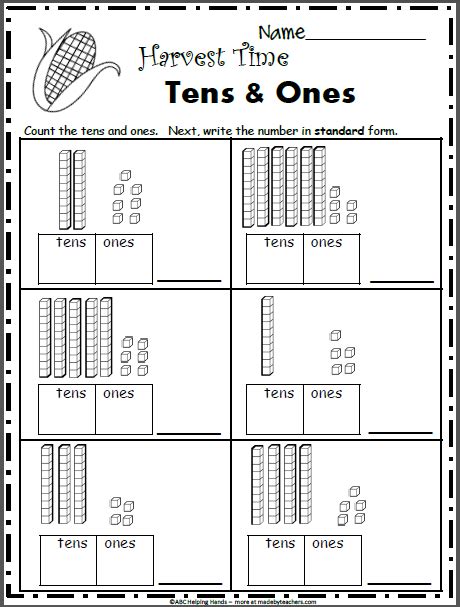 Free November Math Worksheets For 1st Grade Base 10 Blocks Made By