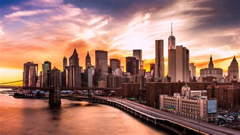 Download New York City Skyline Sunset Wallpaper