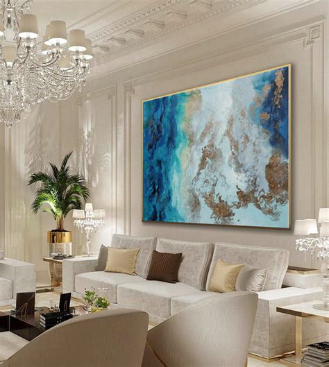 Large Modern Gold Fluid Art Hand Painted Acrylic Abstract Wall Art Painting On Canvas For Dining