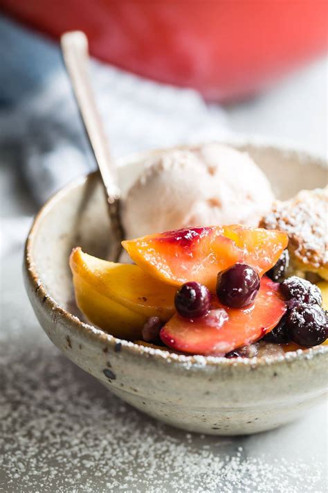 Repeat until all berries are blanched. Peach Cobbler with Blueberries and Bourbon - Foodness Gracious