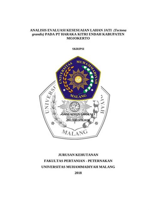 PDF ANALISIS EVALUASI KESESUAIAN LAHAN JATI Tectona Grandis