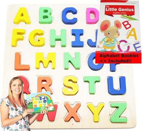 Wooden Abc Letters Pull Out Alphabet Puzzle Childrens Kids Learning 2