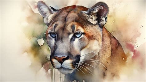 Florida Panther In Colorful Watercolor Painting For Posters And